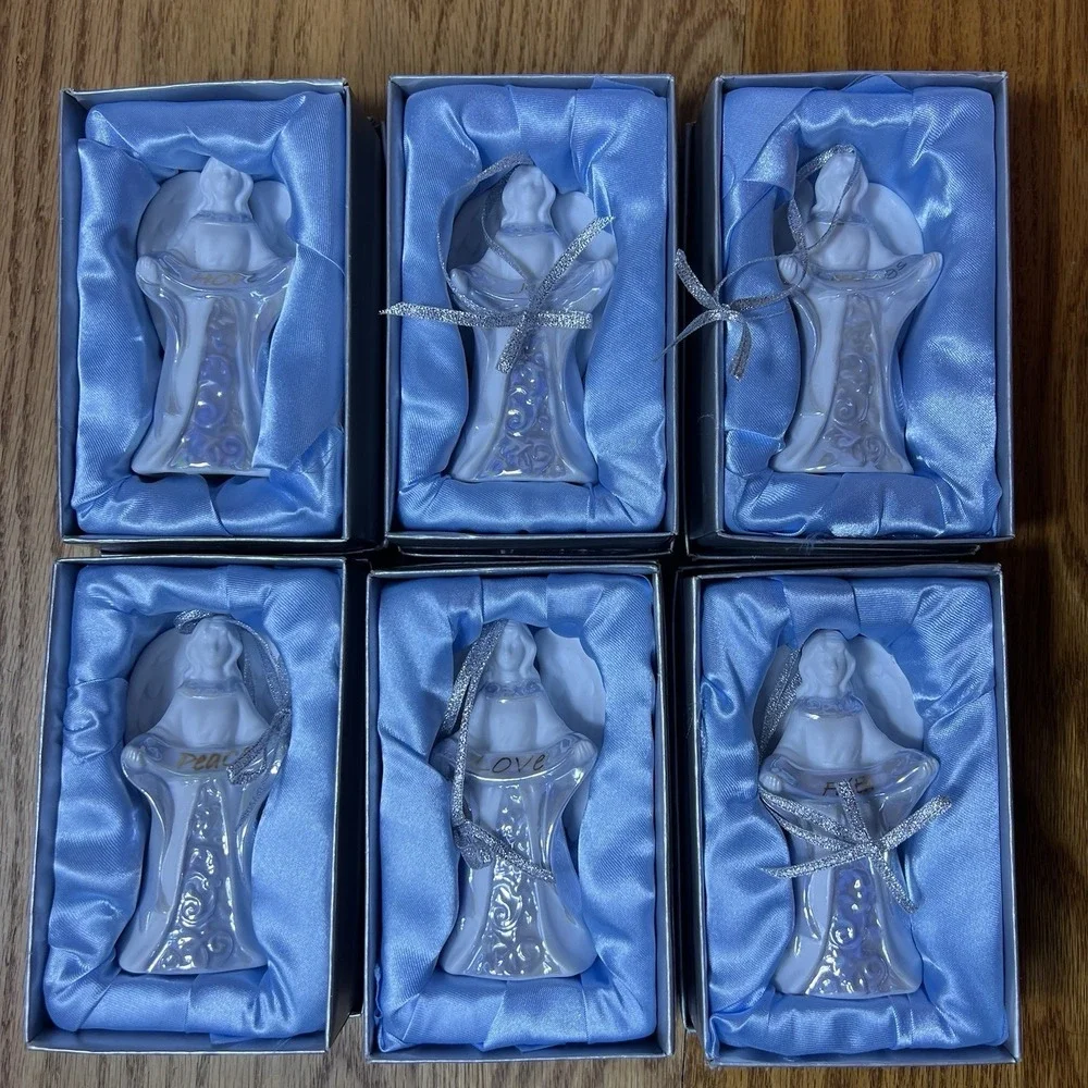 Set of 6 Porcelain Angel Christmas Ornaments Hope Faith Love Joy Peace Blessing2